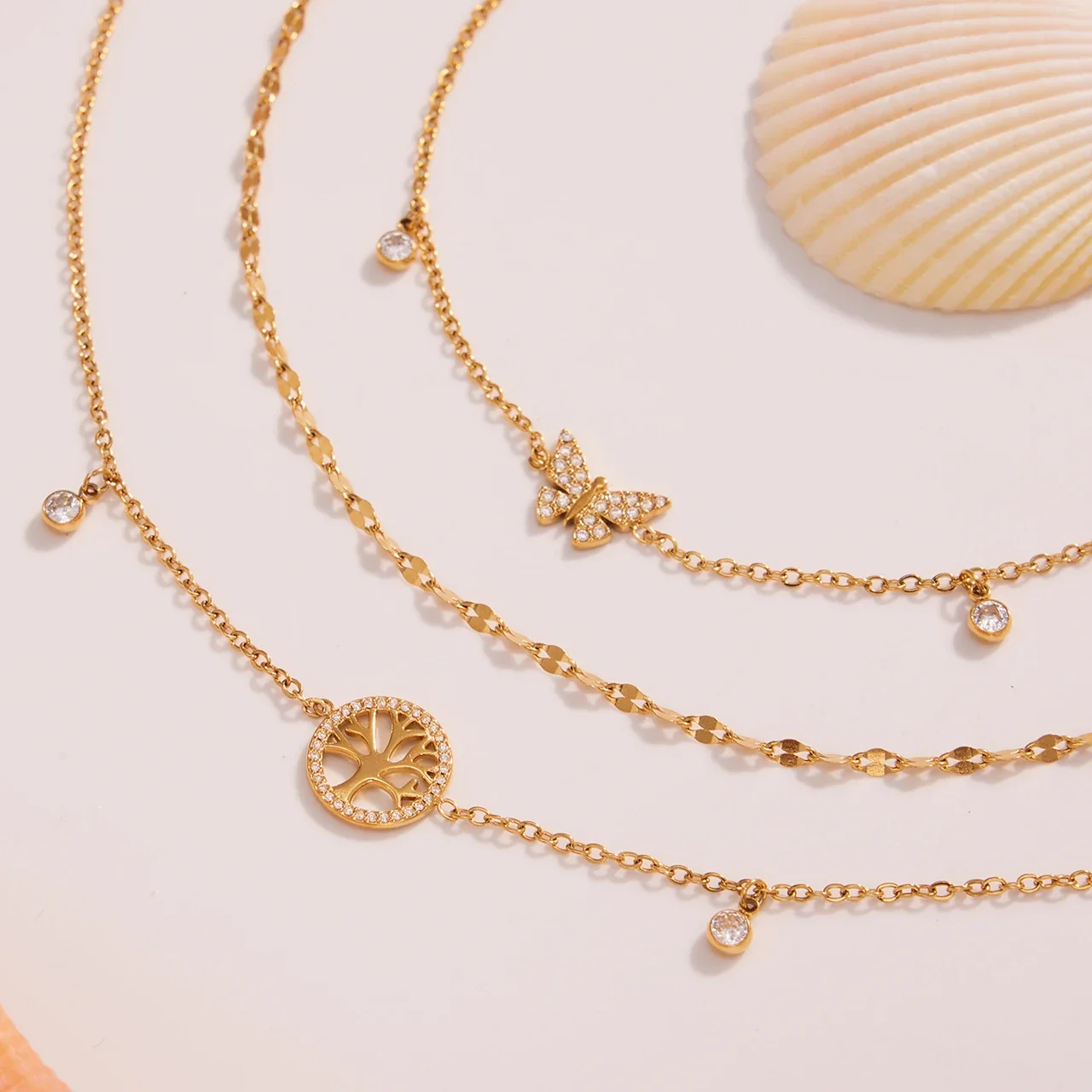 Dainty 18K Gold-Plated Tree of Life Charm Anklet