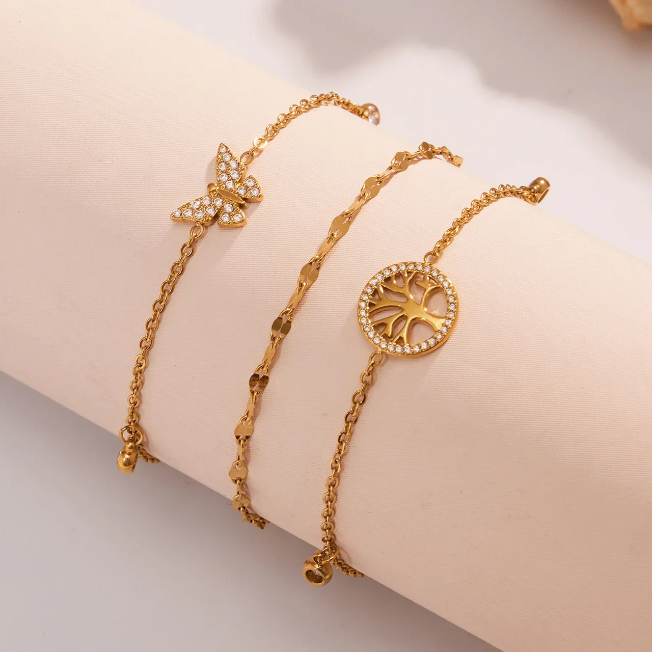 Dainty 18K Gold-Plated Tree of Life Charm Anklet