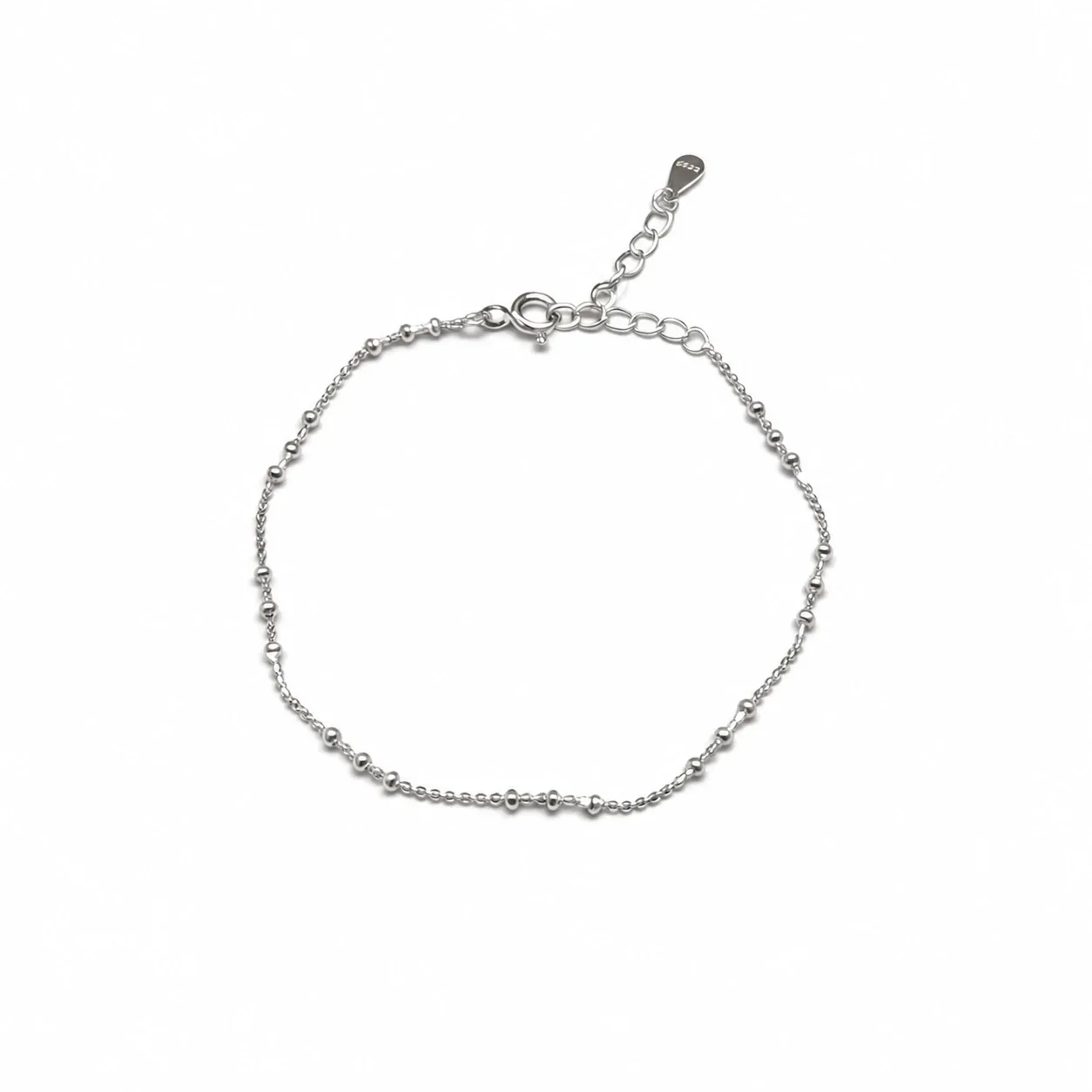 Delicate 925 Sterling Silver Bead Station Chain Bracelet