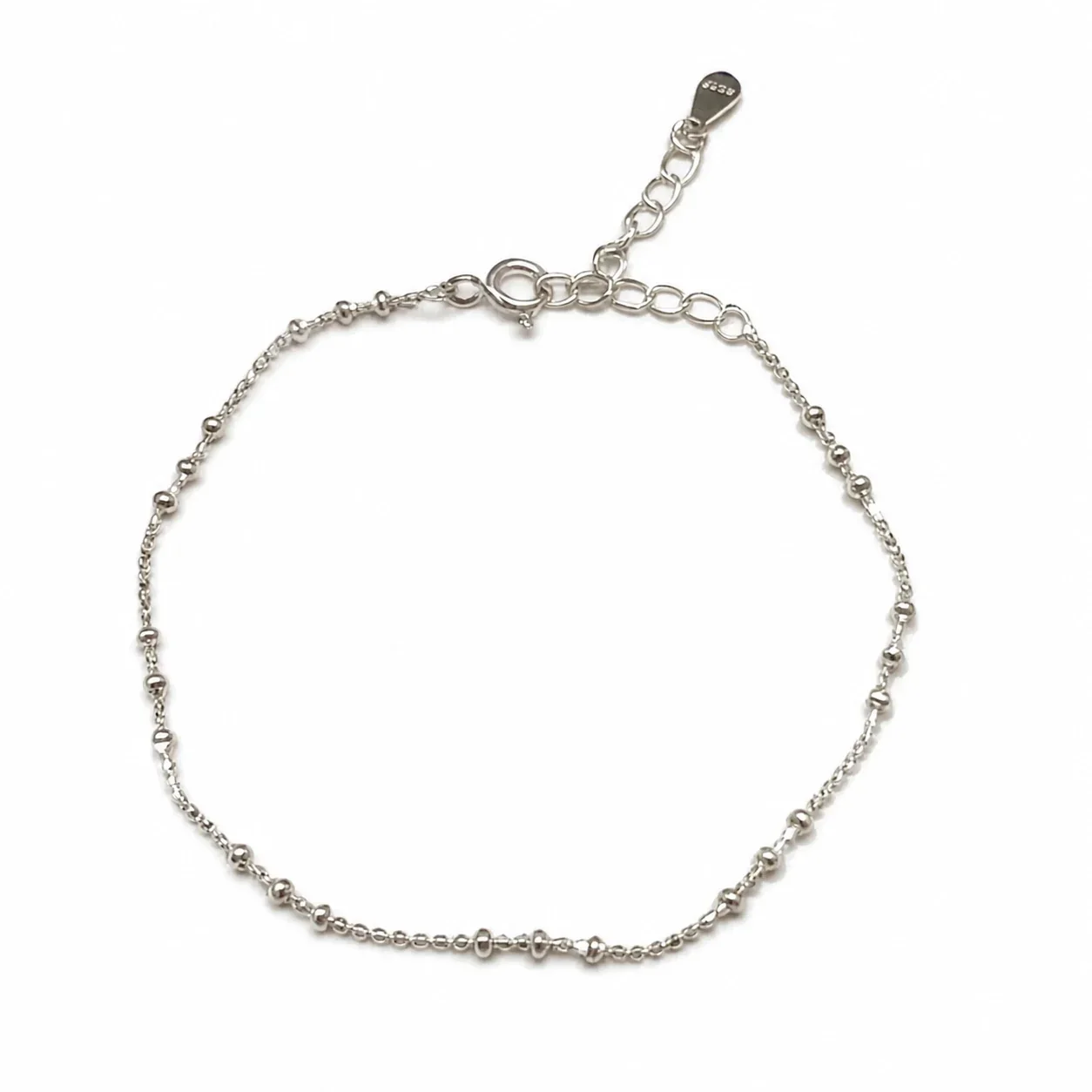 Delicate 925 Sterling Silver Bead Station Chain Bracelet