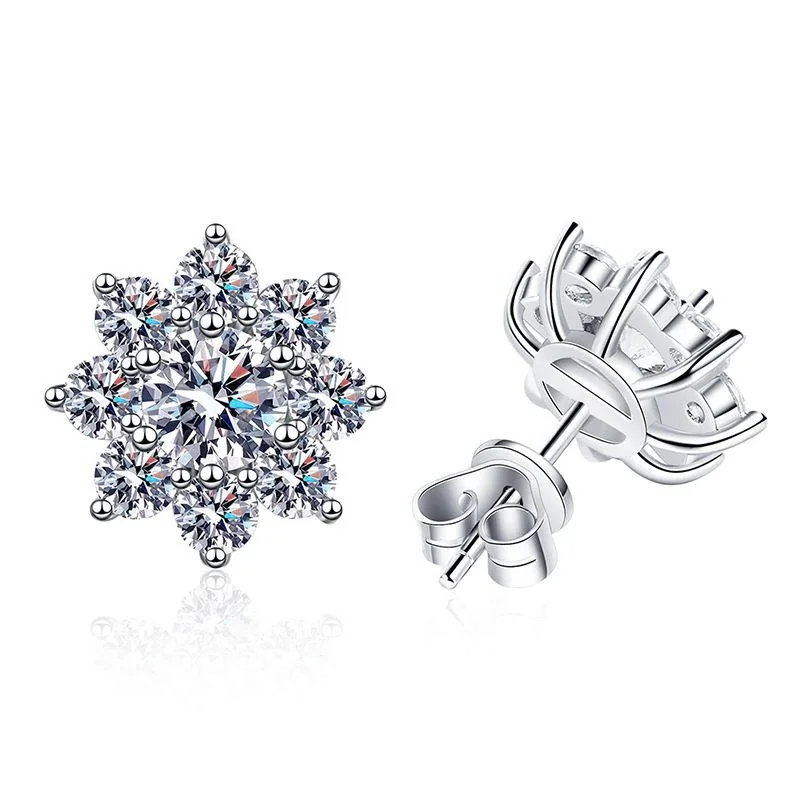 Radiant Silver-Plated Flower Halo 925 Sterling Silver Stud Earrings