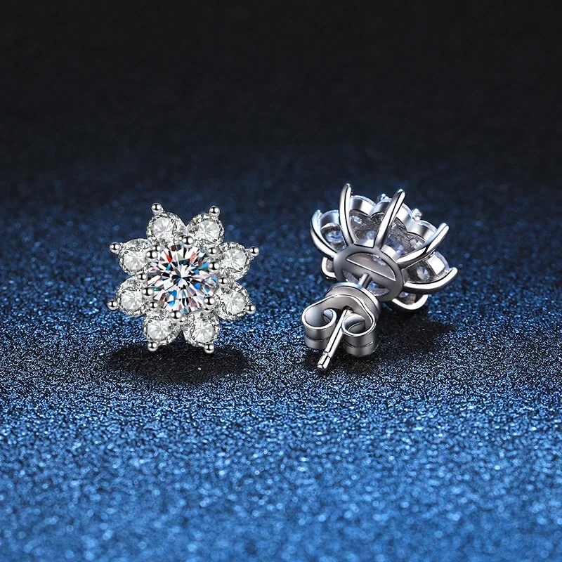 Radiant Silver-Plated Flower Halo 925 Sterling Silver Stud Earrings