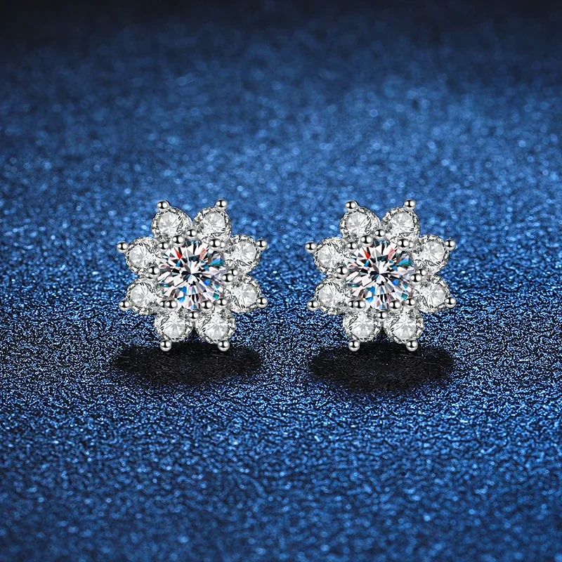 Radiant Silver-Plated Flower Halo 925 Sterling Silver Stud Earrings