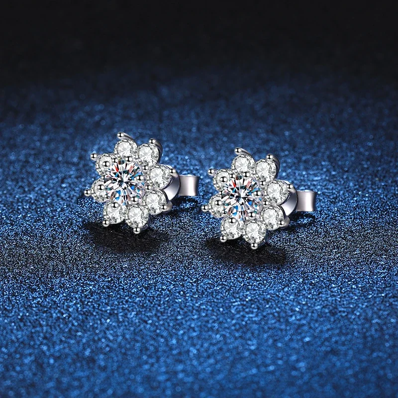 Radiant Silver-Plated Flower Halo 925 Sterling Silver Stud Earrings