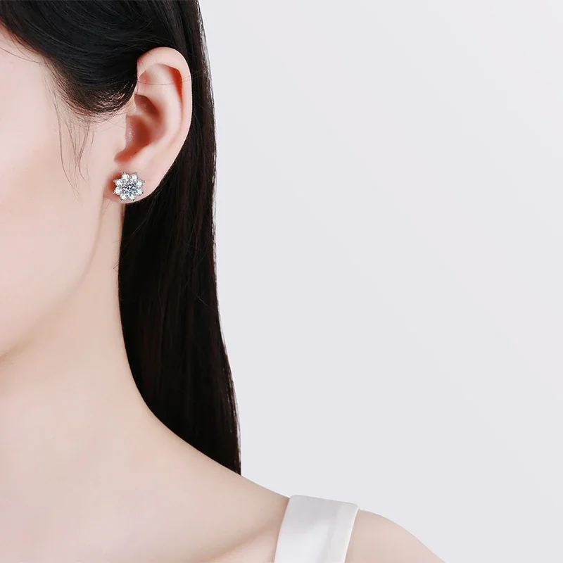 Radiant Silver-Plated Flower Halo 925 Sterling Silver Stud Earrings