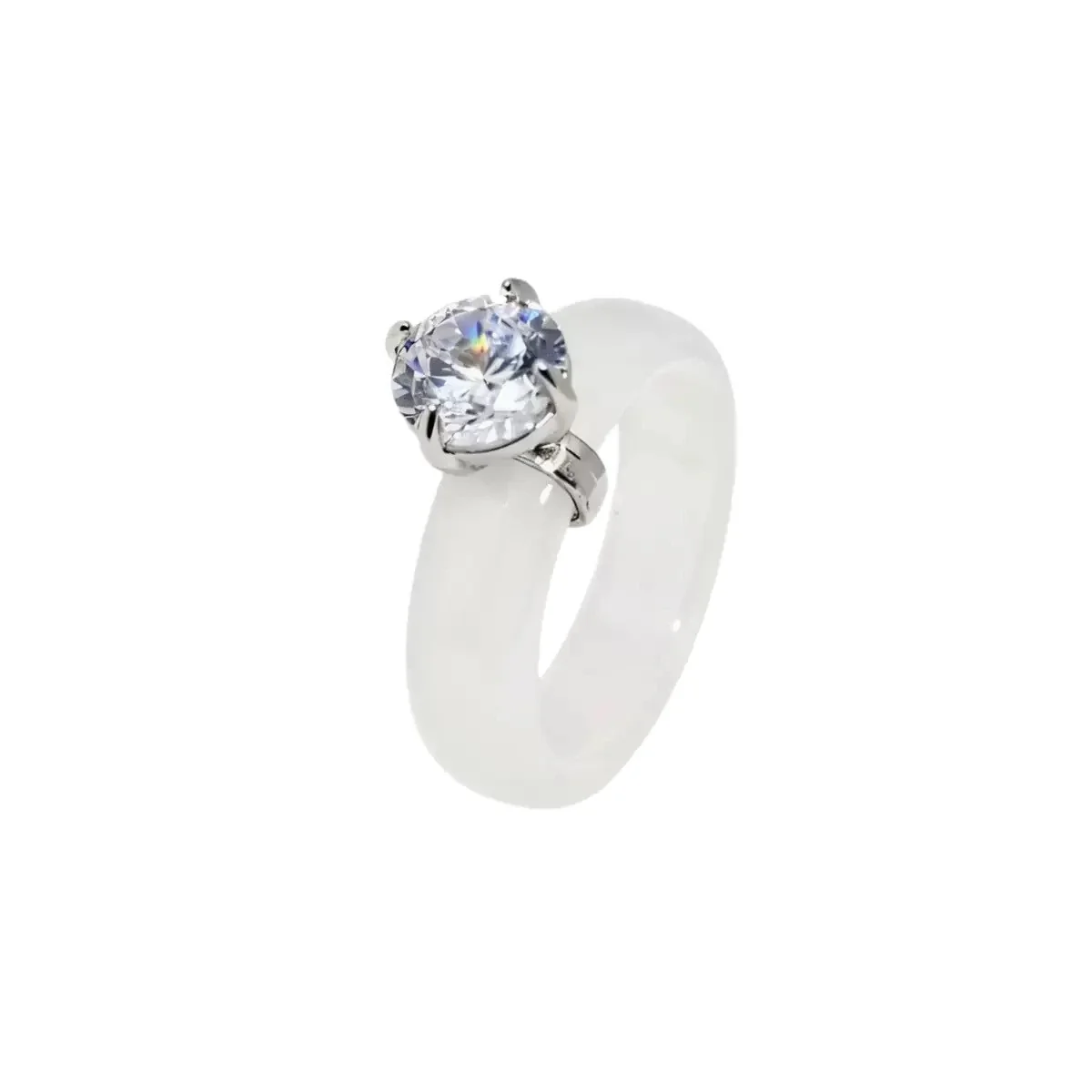 Frosted Translucent Band Prong-Set CZ Copper Ring