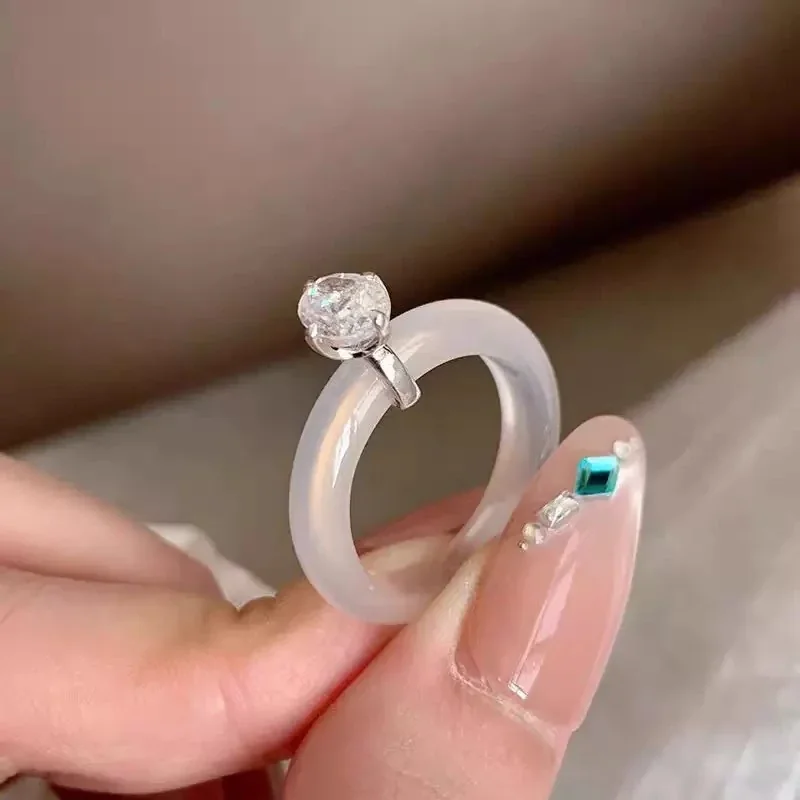 Frosted Translucent Band Prong-Set CZ Copper Ring