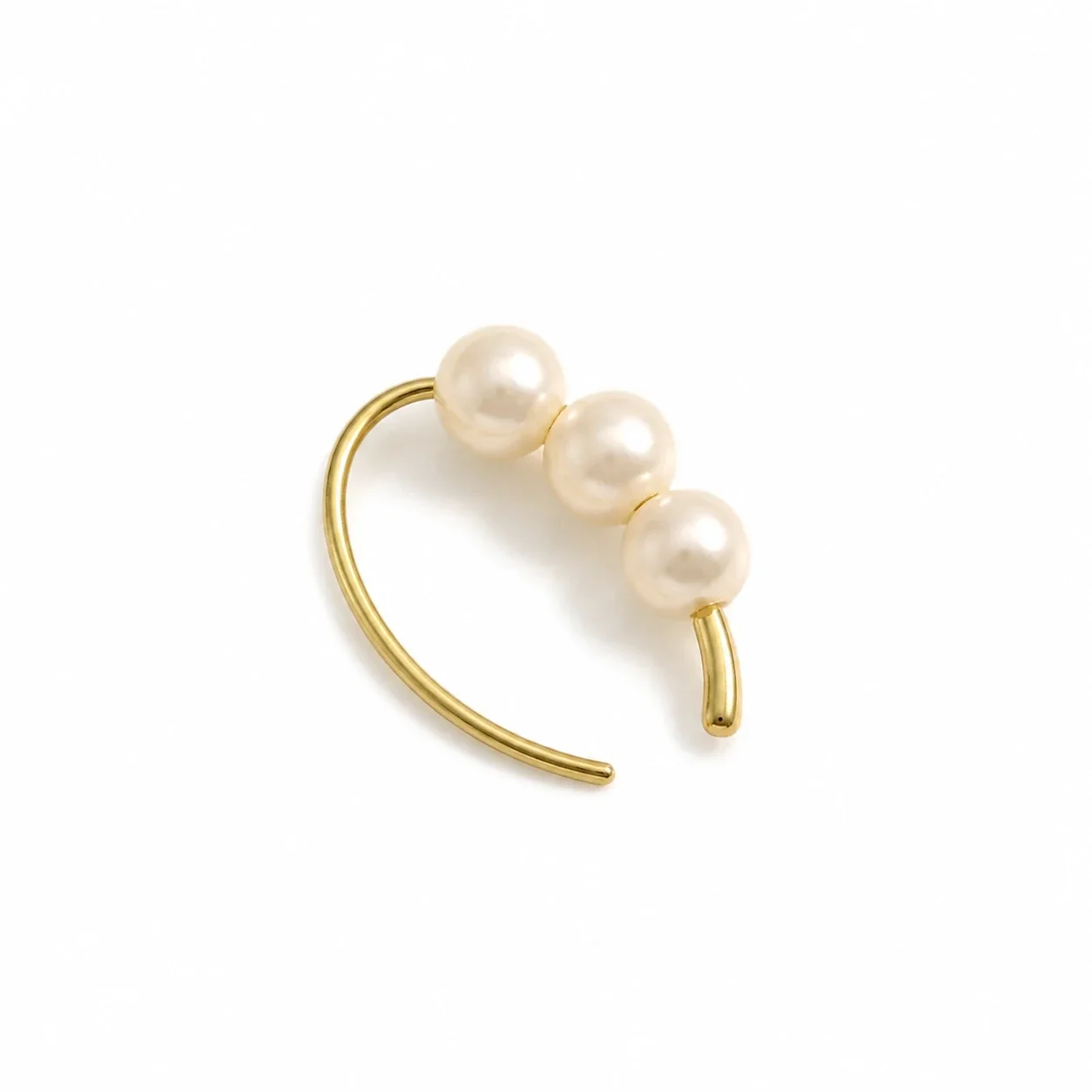Curved Triple Pearl 925 Sterling Silver Hoop Earrings