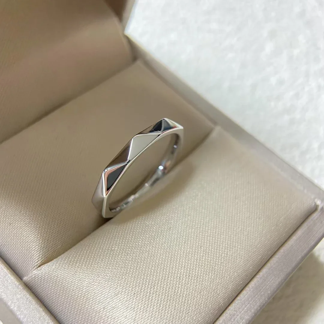 Faceted 925 Sterling Silver Octagonal Geometric Band Ring - Silver Faceted No Stones