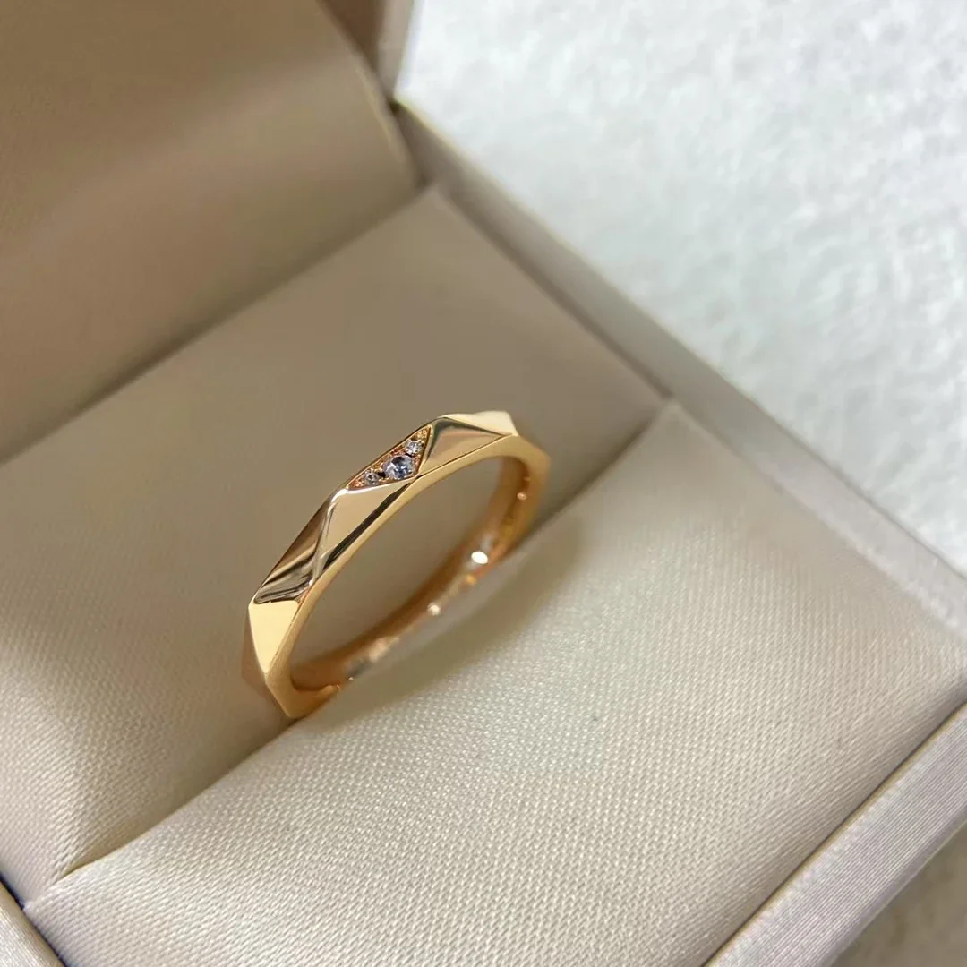 Faceted 925 Sterling Silver Octagonal Geometric Band Ring - Rose Gold Faceted Stone