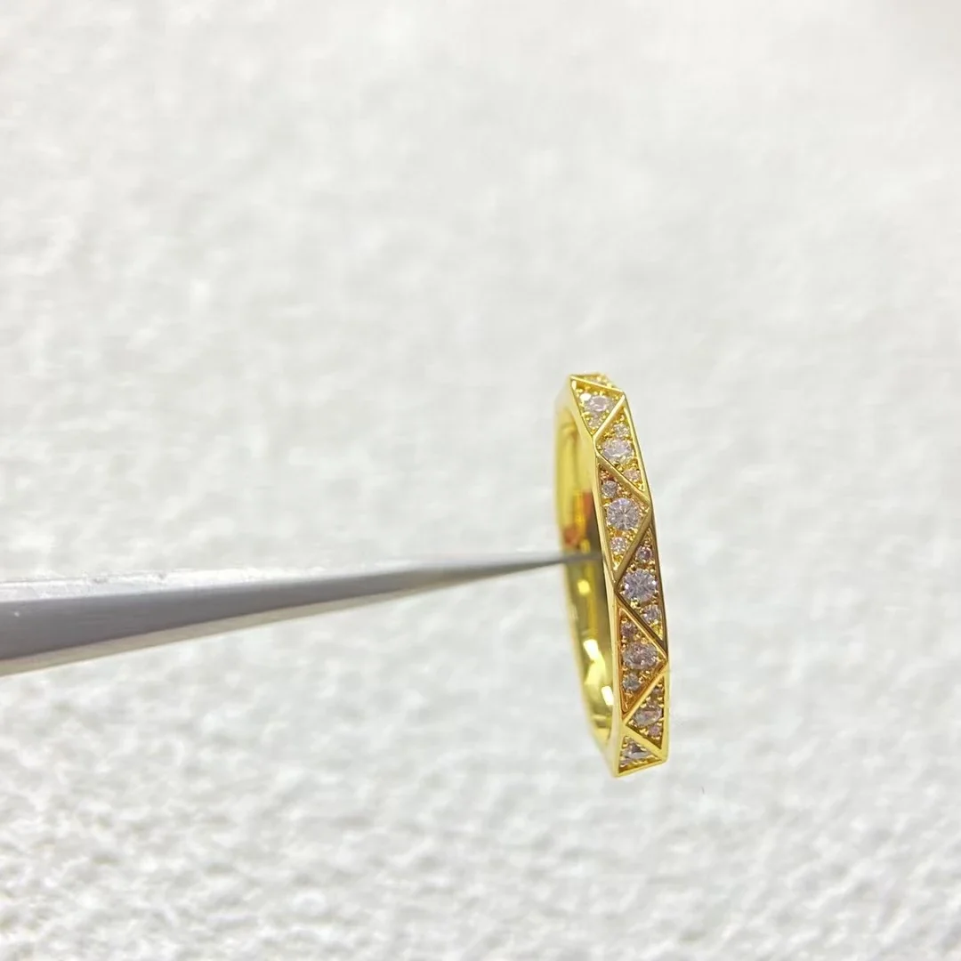 Faceted 925 Sterling Silver Octagonal Geometric Band Ring - Gold Faceted Full Stone