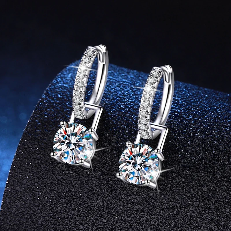 Convertible Round-Cut 925 Sterling Silver Pavé Huggie Drop Earrings