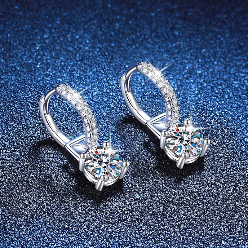 Convertible Round-Cut 925 Sterling Silver Pavé Huggie Drop Earrings