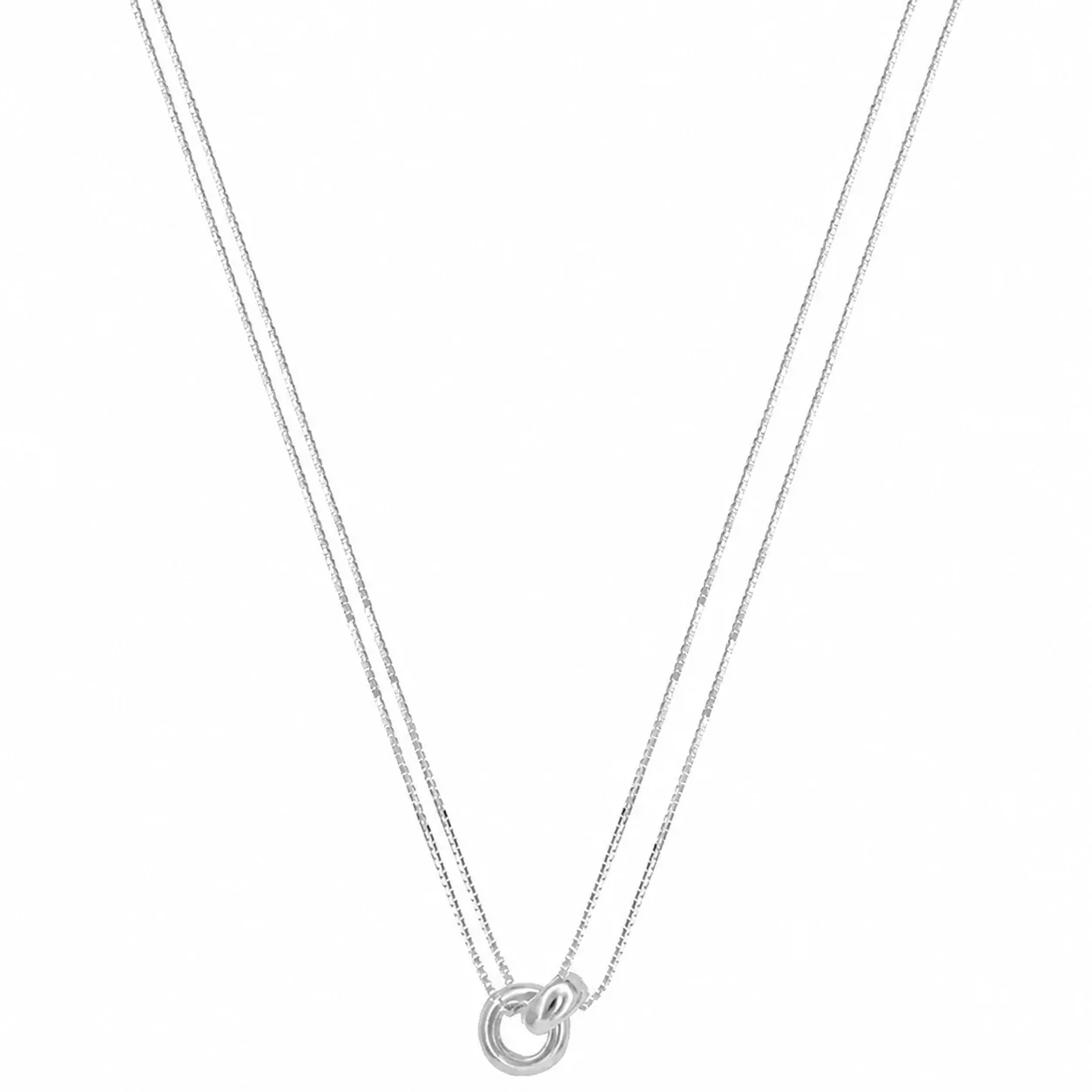 Minimalist Polished 925 Sterling Silver Double-Ring Box Chain Necklace