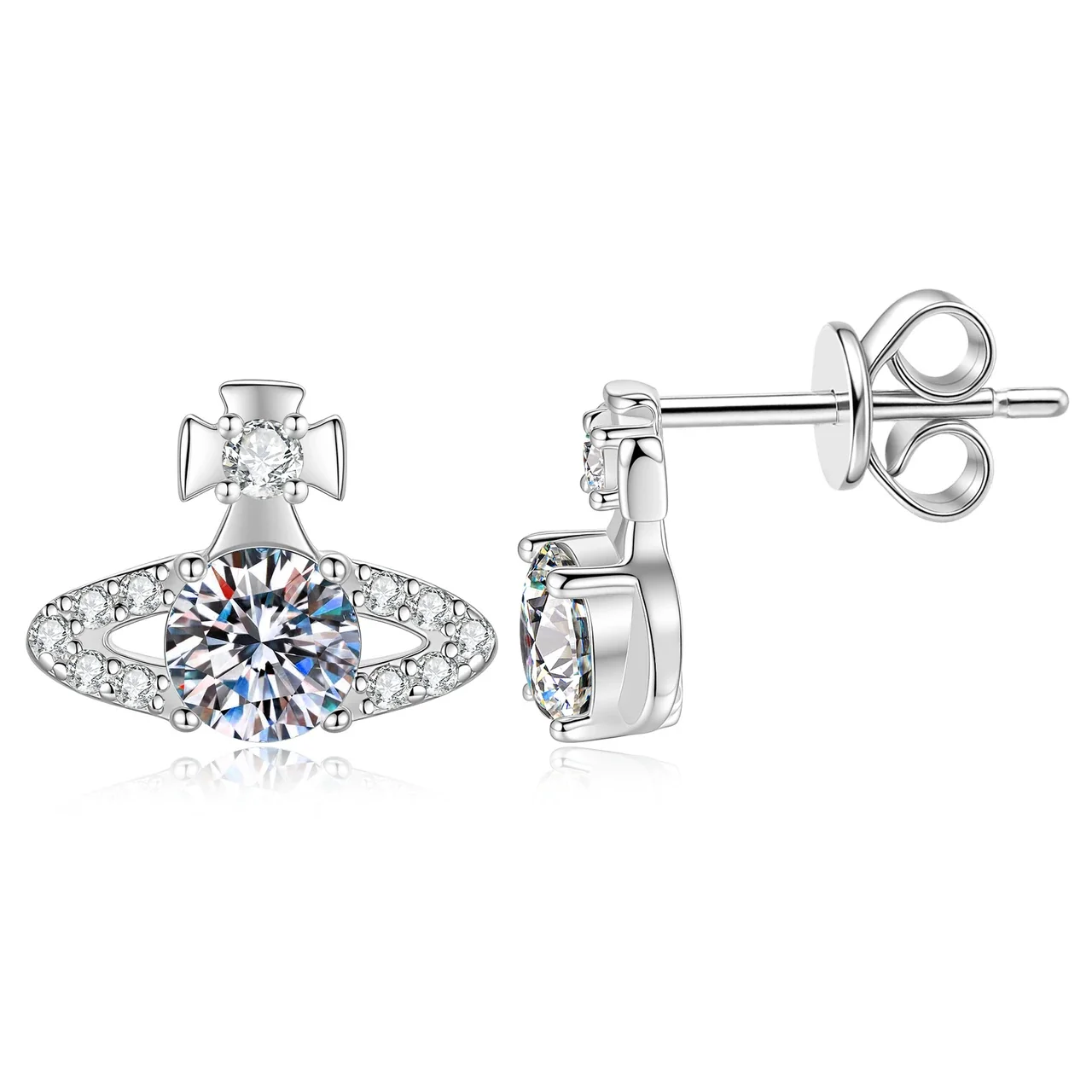 Celestial 925 Sterling Silver Pavé Orbit Moissanite Stud Earrings