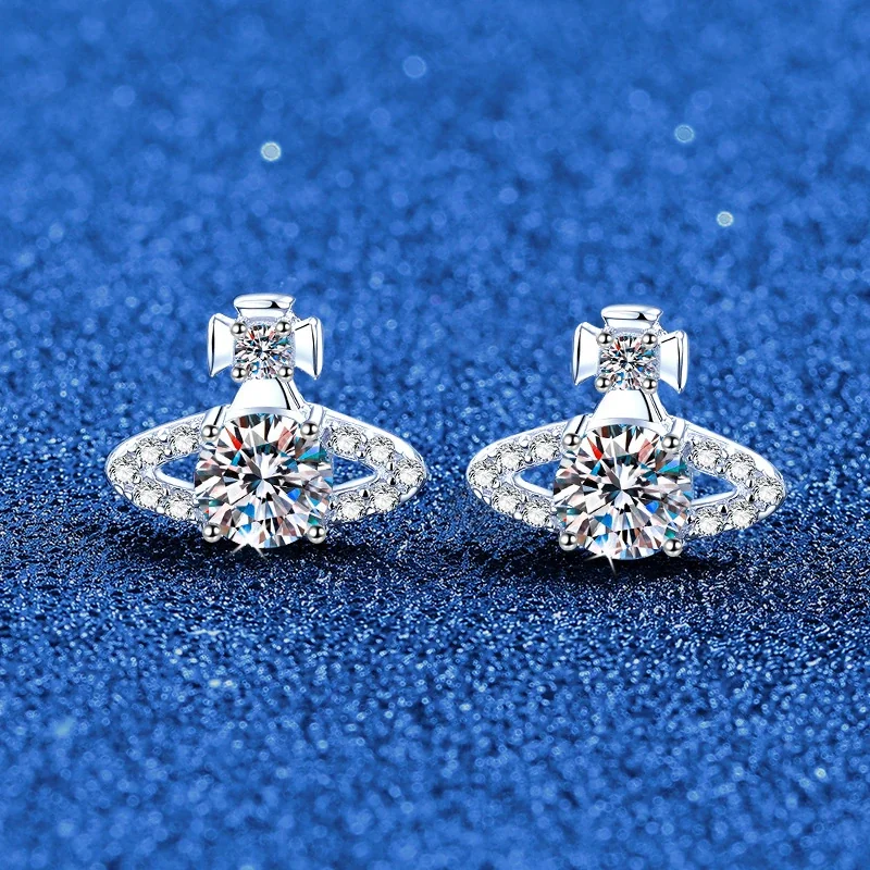 Celestial 925 Sterling Silver Pavé Orbit Moissanite Stud Earrings