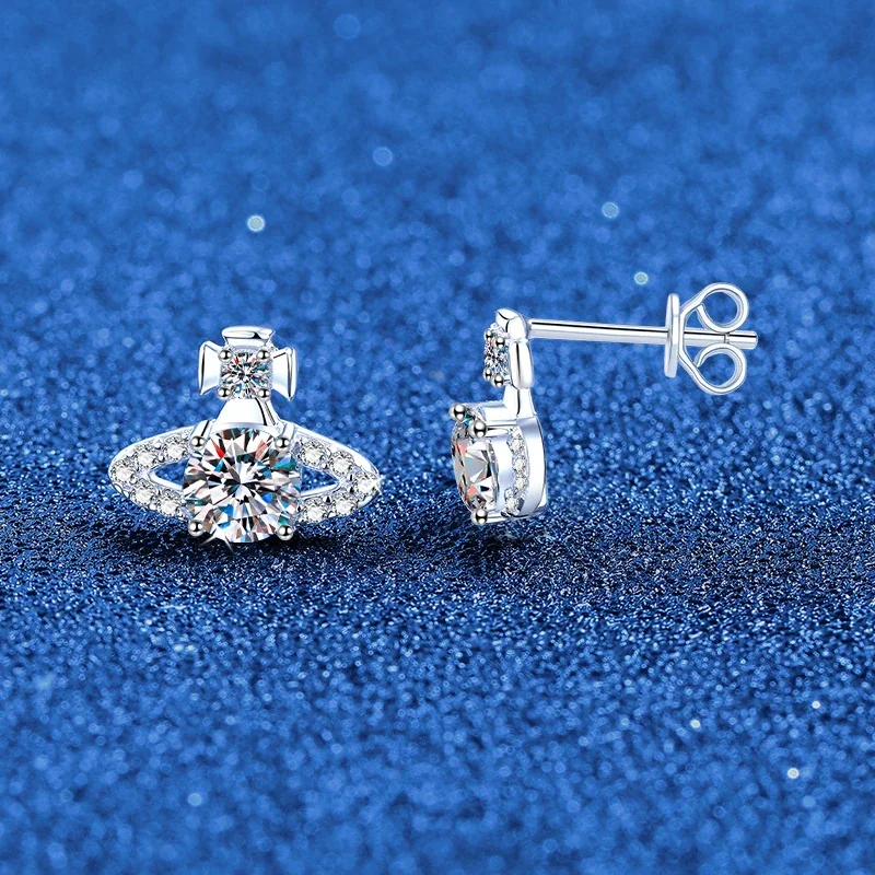 Celestial 925 Sterling Silver Pavé Orbit Moissanite Stud Earrings