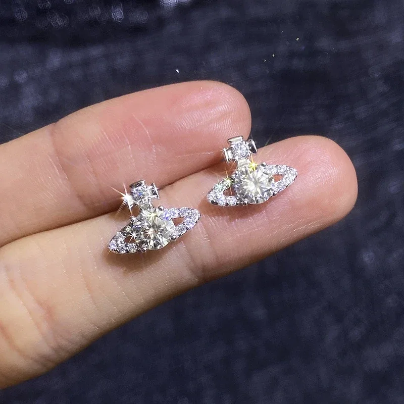 Celestial 925 Sterling Silver Pavé Orbit Moissanite Stud Earrings