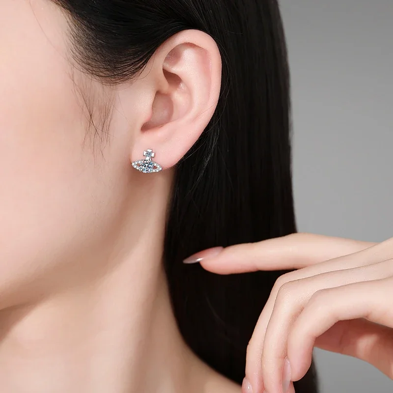 Celestial 925 Sterling Silver Pavé Orbit Moissanite Stud Earrings