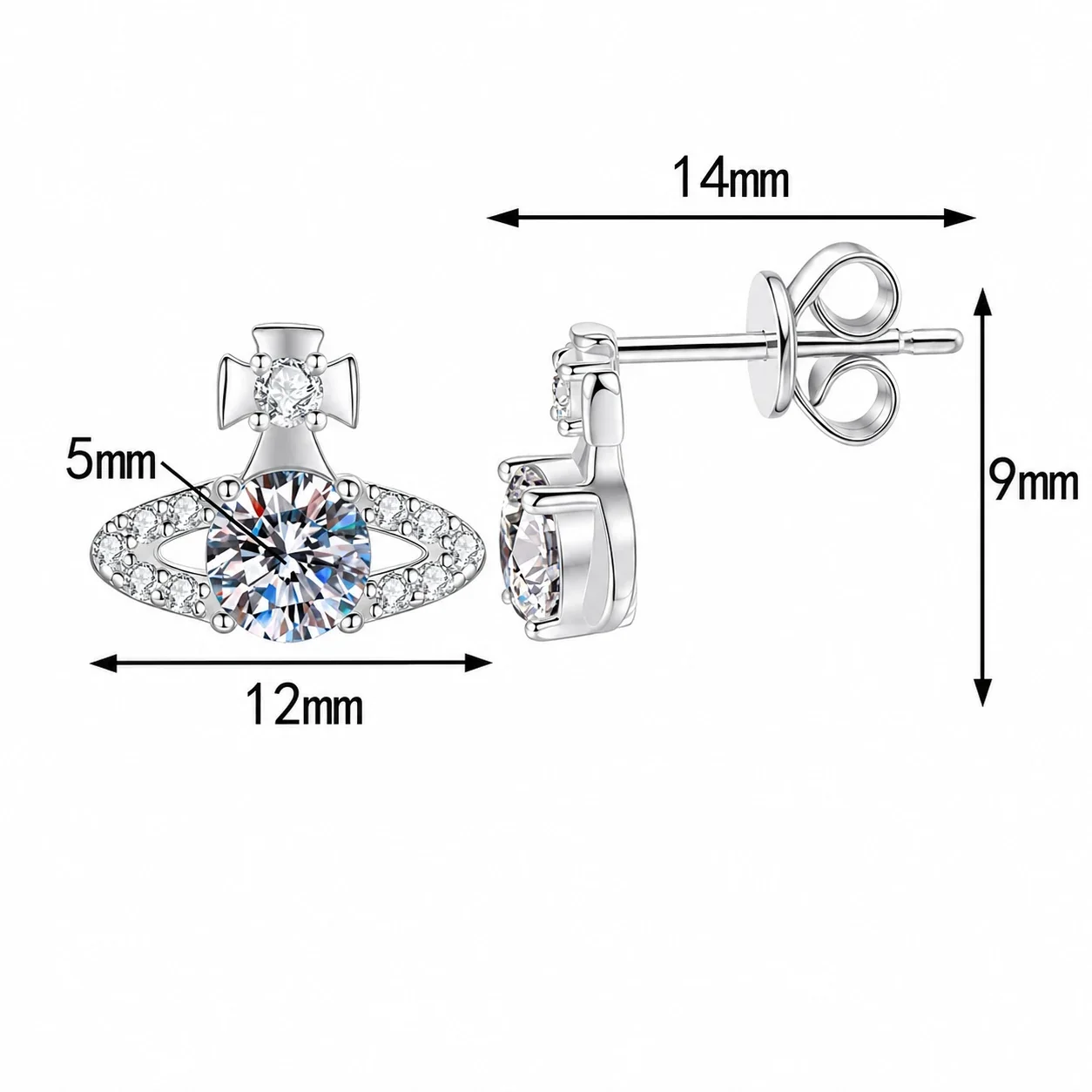 Celestial 925 Sterling Silver Pavé Orbit Moissanite Stud Earrings - . ct + . ct Moissanite