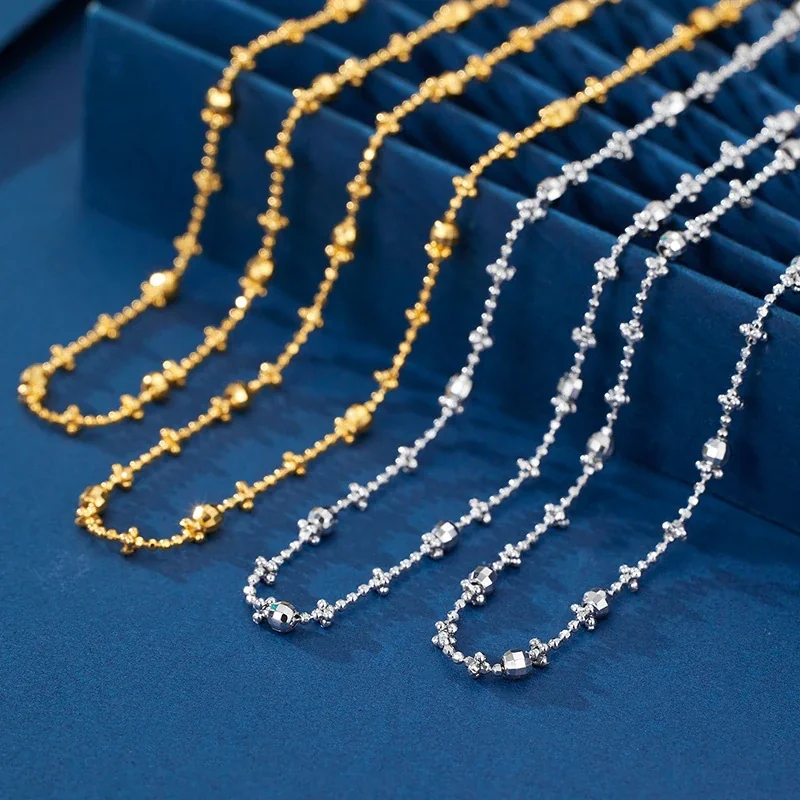 Delicate 925 Sterling Silver Bead and Faceted Barrel Necklace