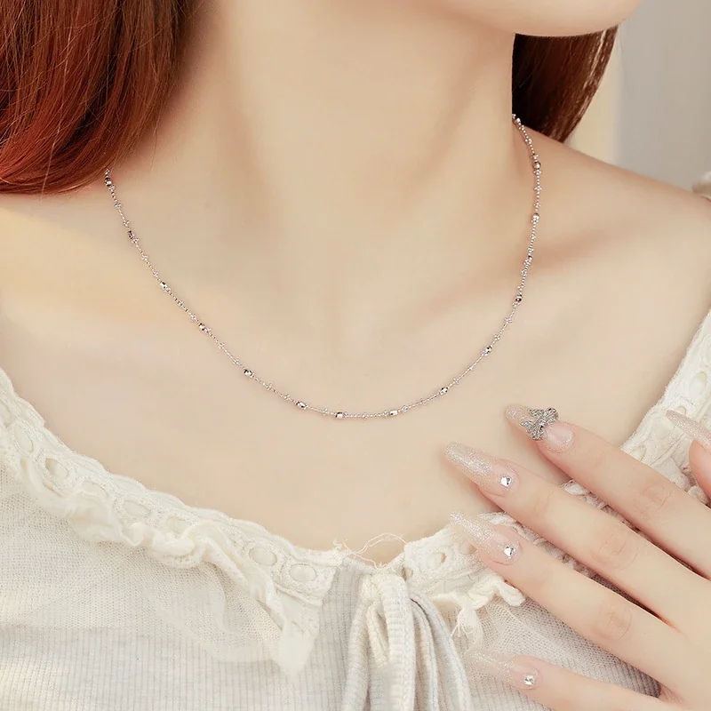 Delicate 925 Sterling Silver Bead and Faceted Barrel Necklace