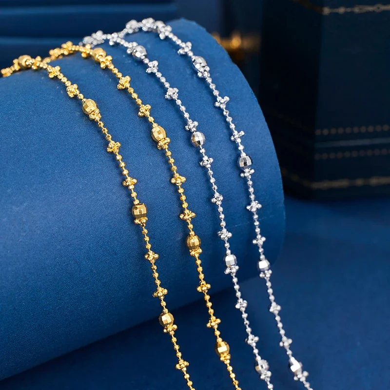 Delicate 925 Sterling Silver Bead and Faceted Barrel Necklace
