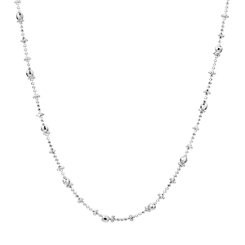 Delicate 925 Sterling Silver Bead and Faceted Barrel Necklace - Silver