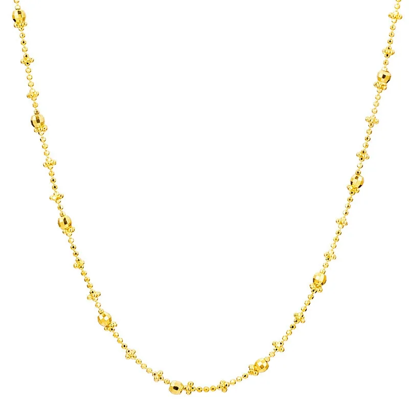Delicate 925 Sterling Silver Bead and Faceted Barrel Necklace - Gold