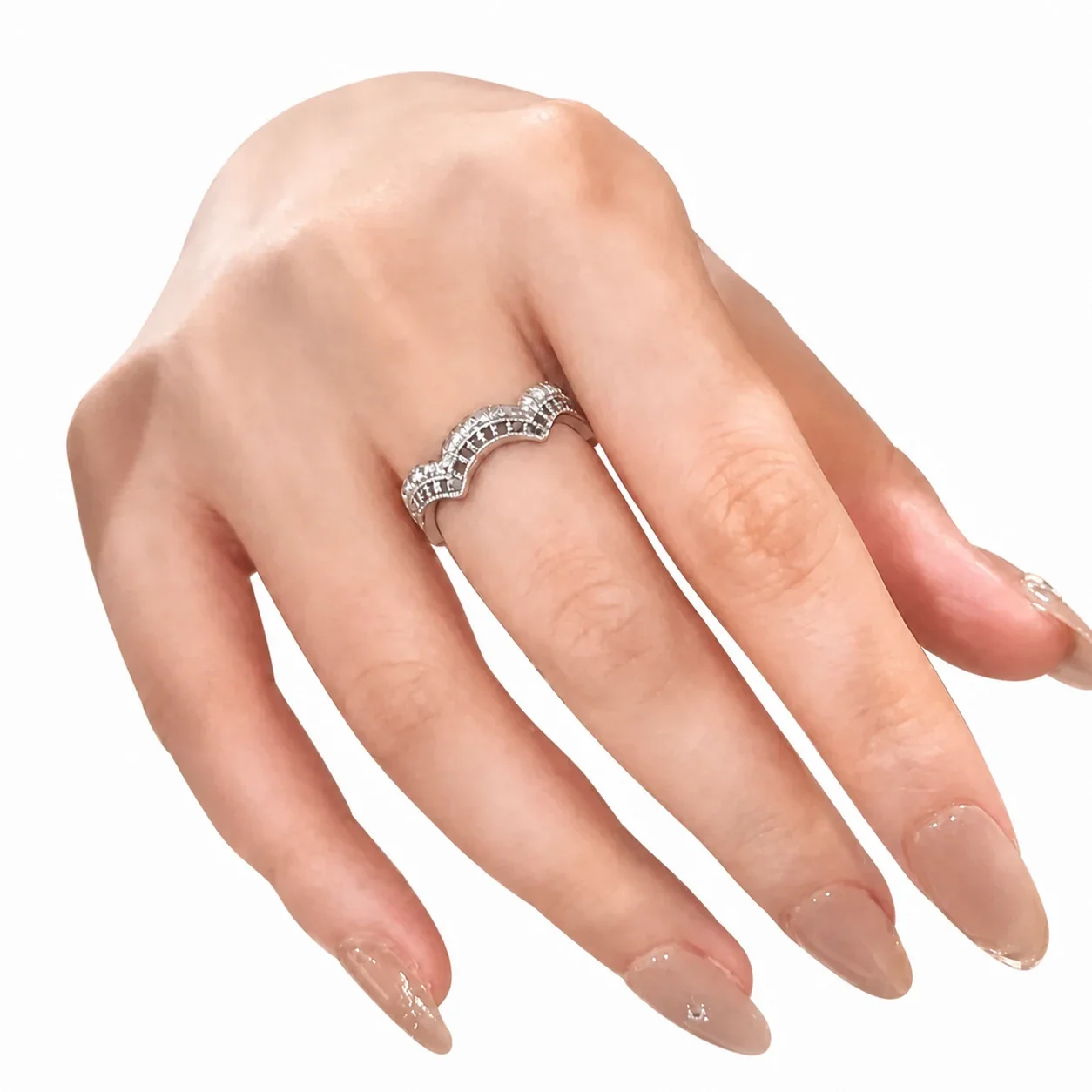 Regal Silver-Plated Lace Crown Square CZ Copper Ring