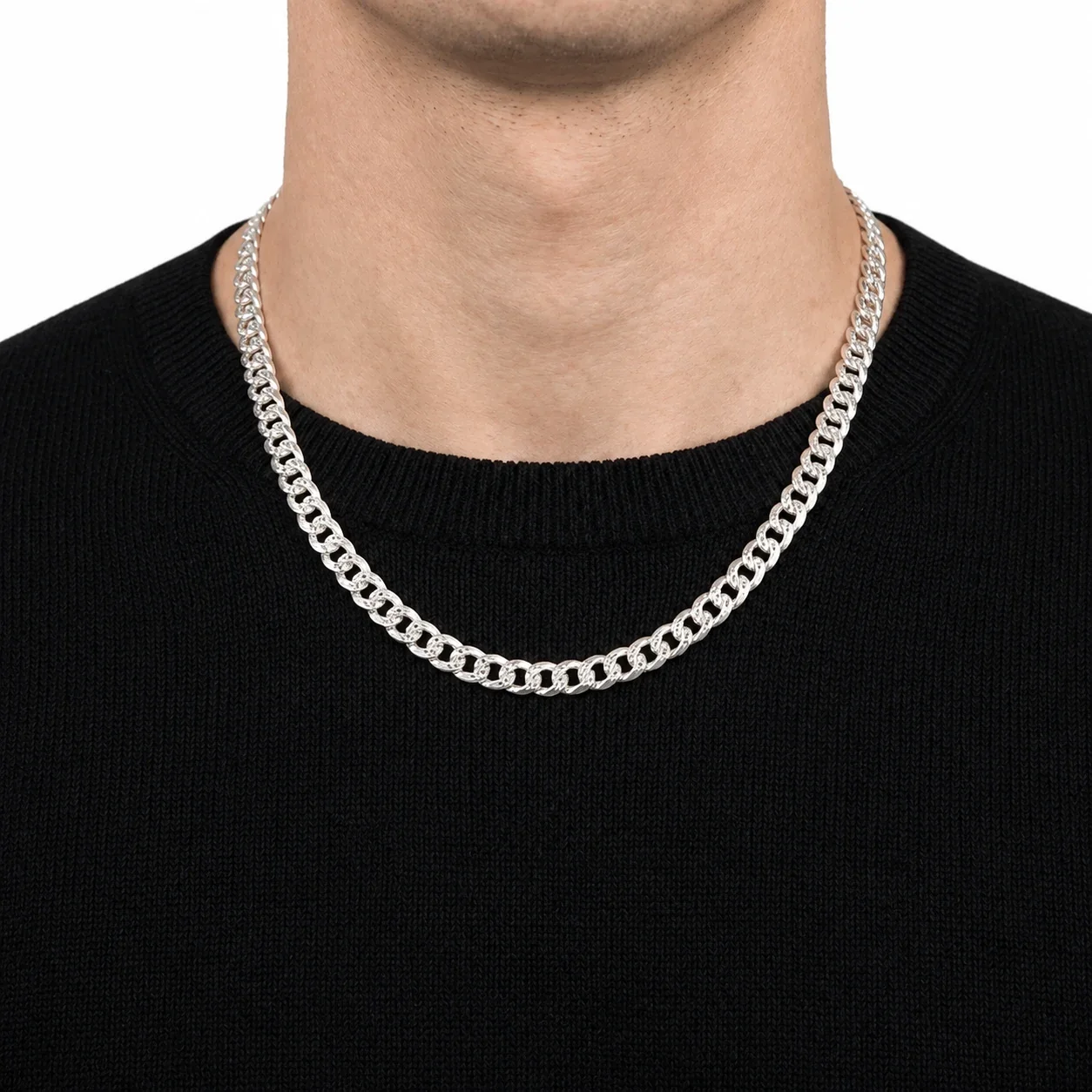 Diamond-Cut 925 Sterling Silver 7 mm Cuban Chain Necklace