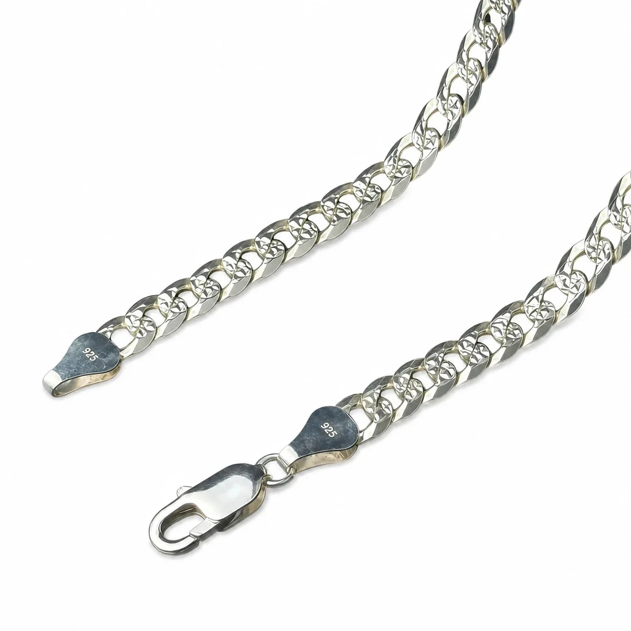 Diamond-Cut 925 Sterling Silver 7 mm Cuban Chain Necklace