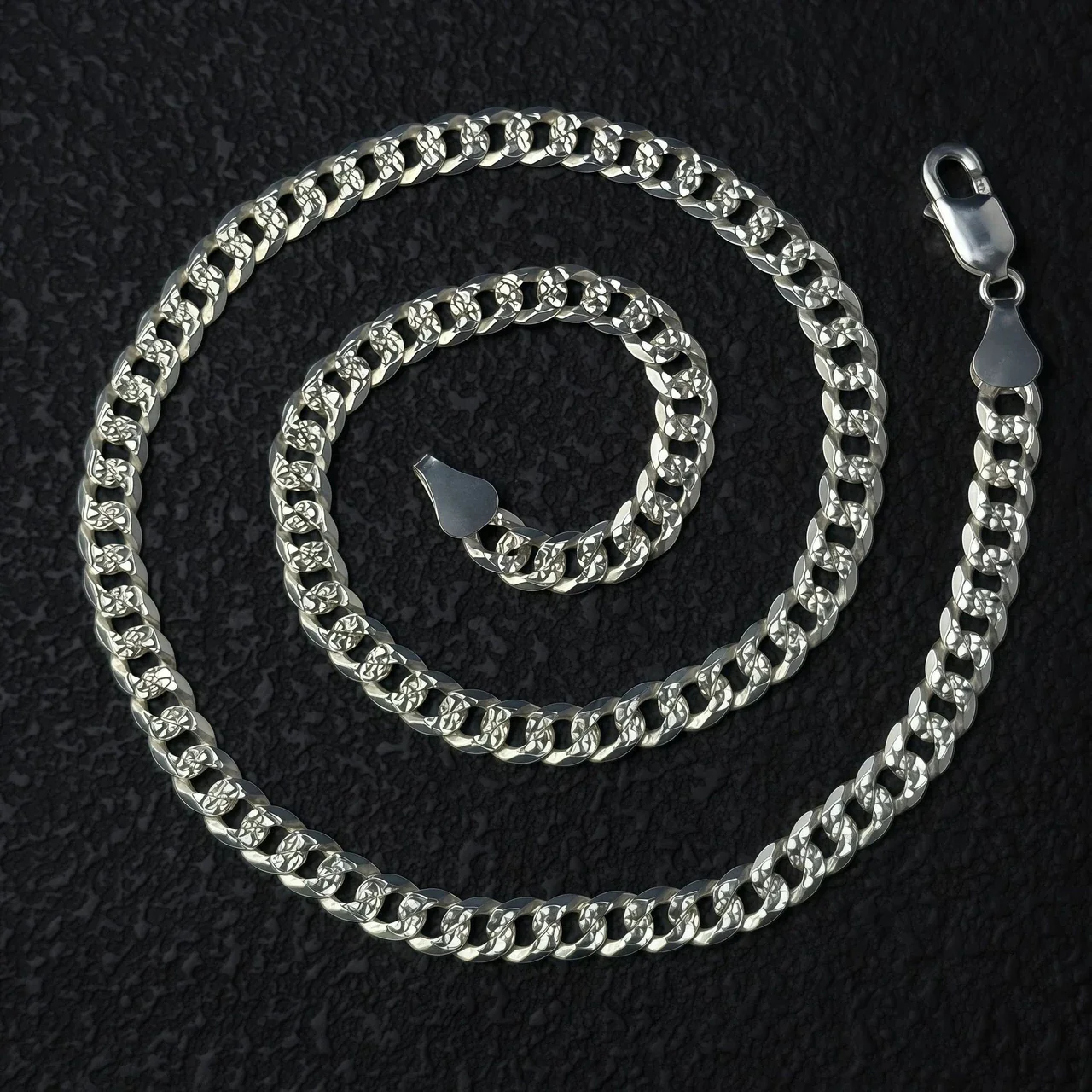 Diamond-Cut 925 Sterling Silver 7 mm Cuban Chain Necklace