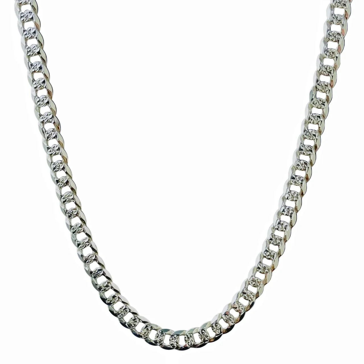 Diamond-Cut 925 Sterling Silver 7 mm Cuban Chain Necklace