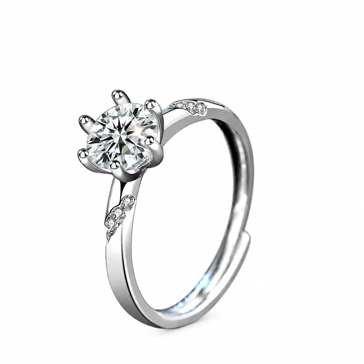 Geometric Prong-Set 925 Sterling Silver Open Moissanite Rings