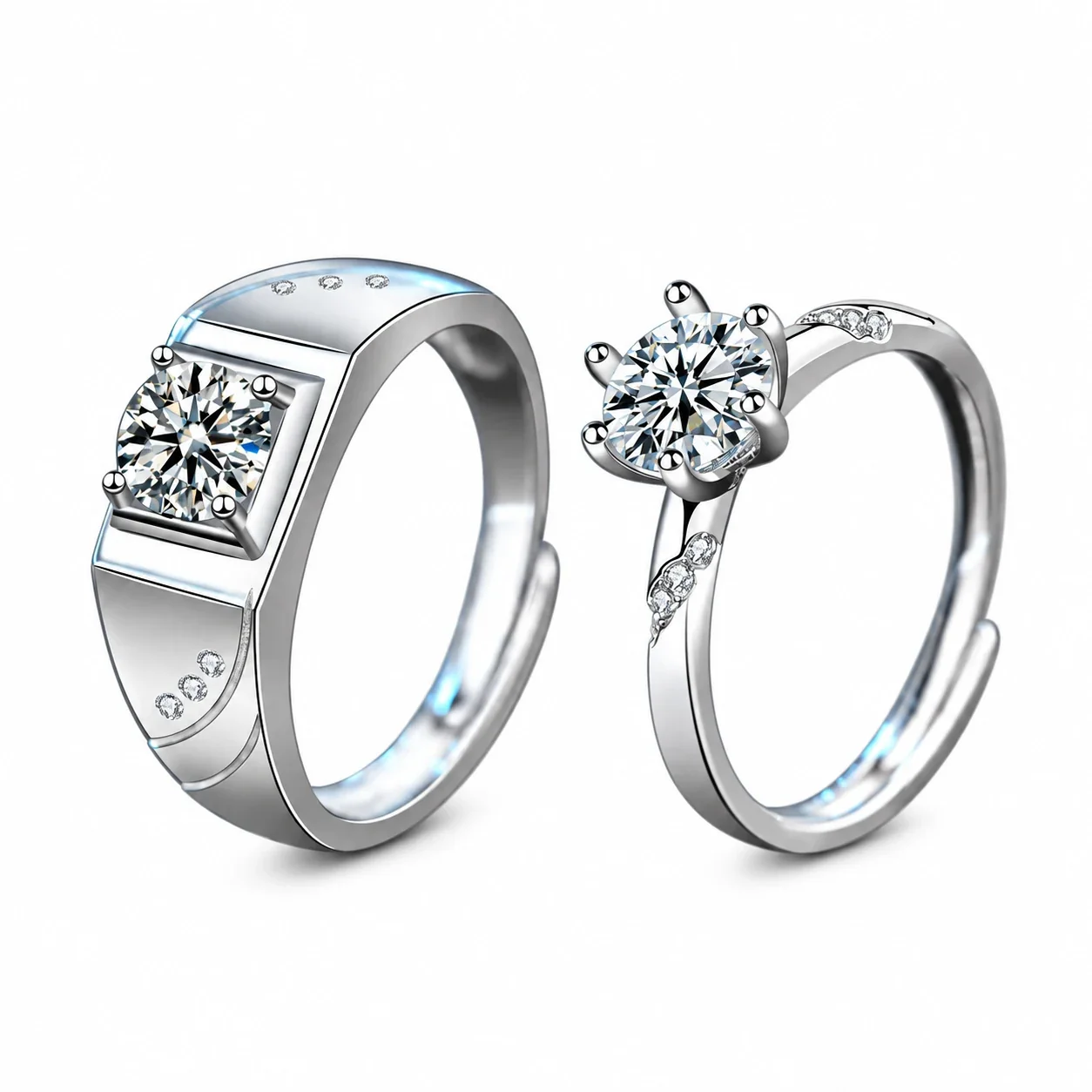 Geometric Prong-Set 925 Sterling Silver Open Rings