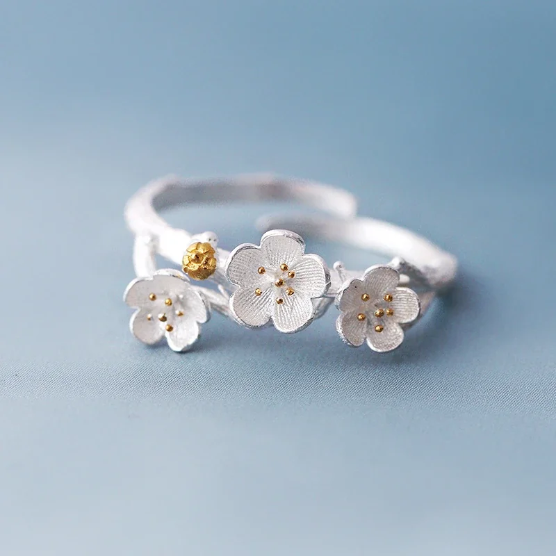 Delicate Silver-Plated Petal Trio Open Copper Ring