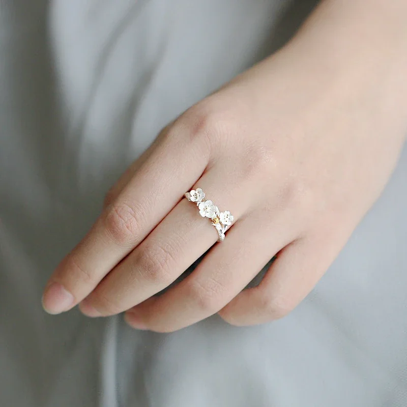 Delicate Silver-Plated Petal Trio Open Copper Ring