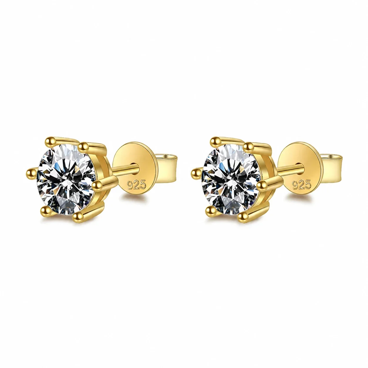 Radiant 925 Sterling Silver Six-Prong Round Stud Earrings