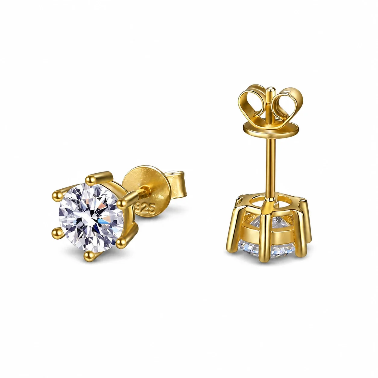 Radiant 925 Sterling Silver Six-Prong Round Stud Earrings
