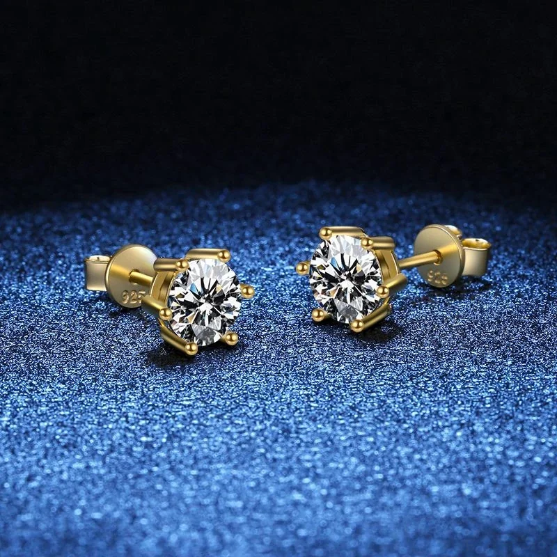 Radiant 925 Sterling Silver Six-Prong Round Stud Earrings
