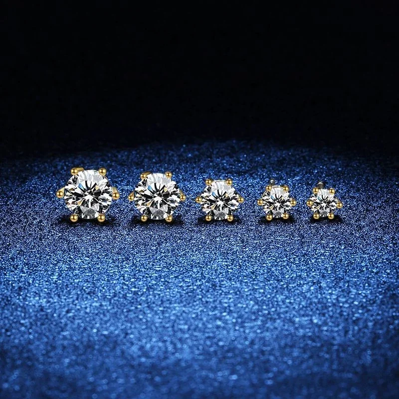 Radiant 925 Sterling Silver Six-Prong Round Stud Earrings