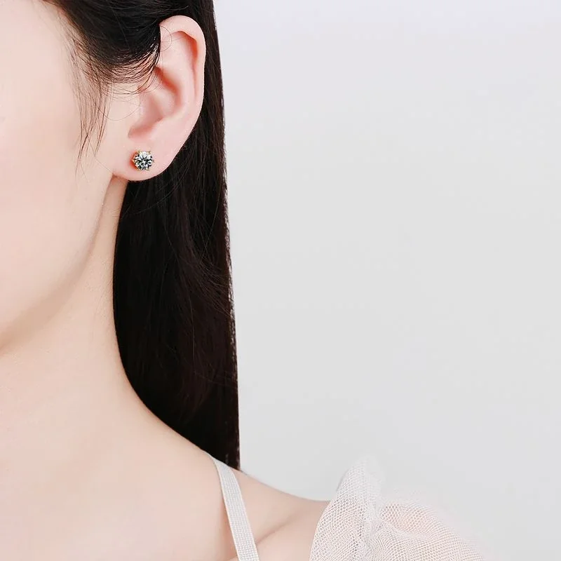 Radiant 925 Sterling Silver Six-Prong Round Stud Earrings
