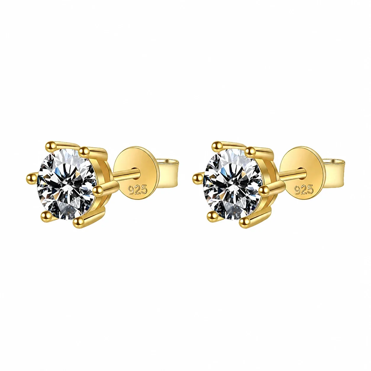 Radiant 925 Sterling Silver Six-Prong Round Stud Earrings - 4 mm 5A Cubic Zirconia
