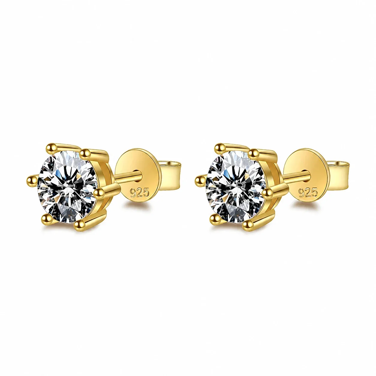 Radiant 925 Sterling Silver Six-Prong Round Stud Earrings - 5 mm 5A Cubic Zirconia