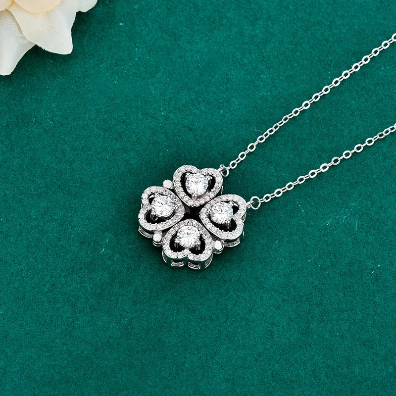 Convertible Four-Heart Halo Moissanite 925 Sterling Silver Necklace