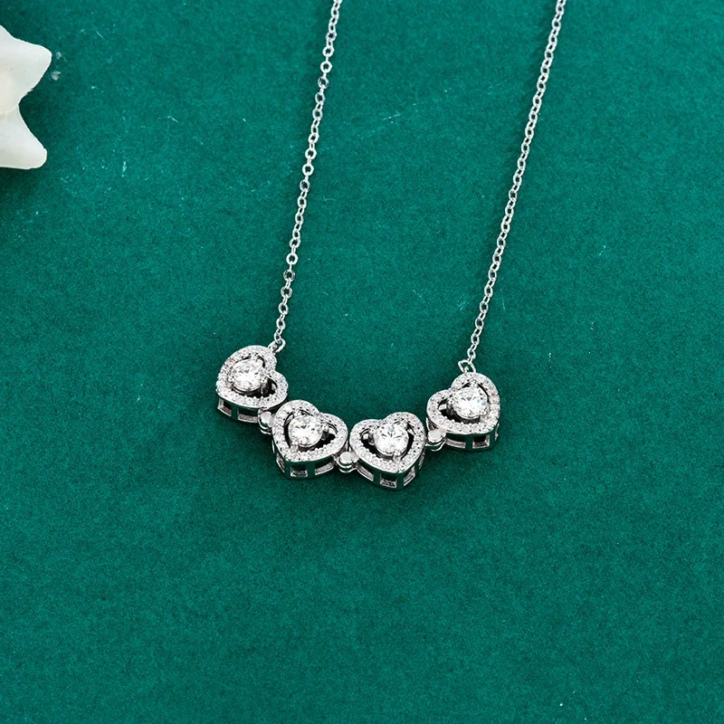 Convertible Four-Heart Halo Moissanite 925 Sterling Silver Necklace