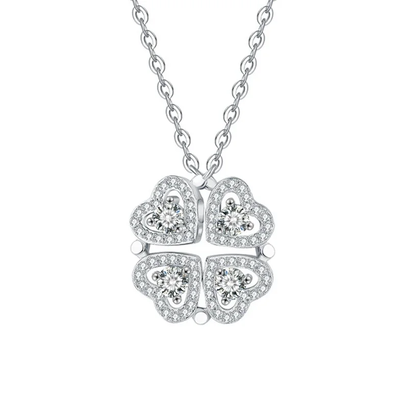 Convertible Four-Heart Halo Moissanite 925 Sterling Silver Necklace