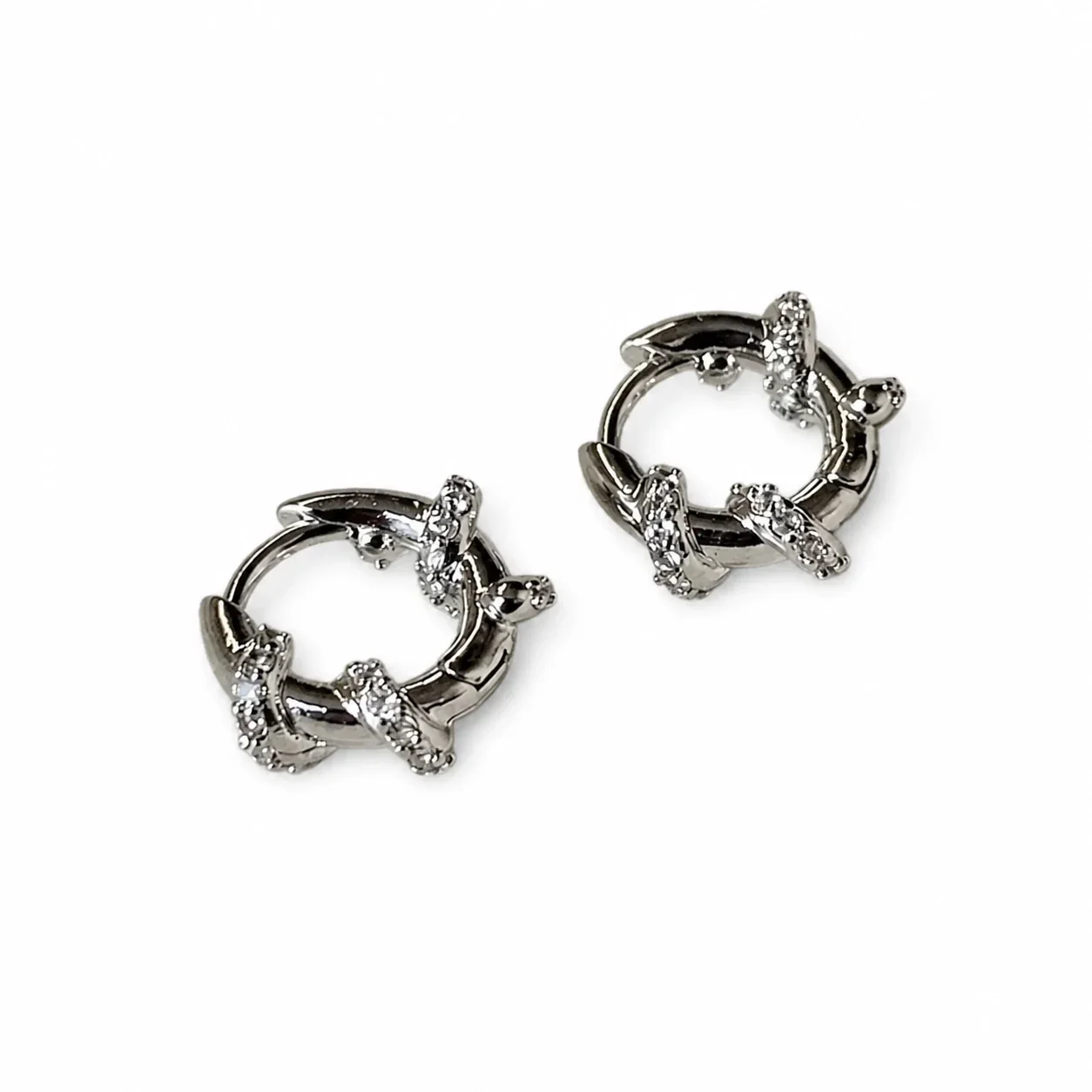 Sculptural Silver-Plated Pavé Twist Copper Hoop Earrings