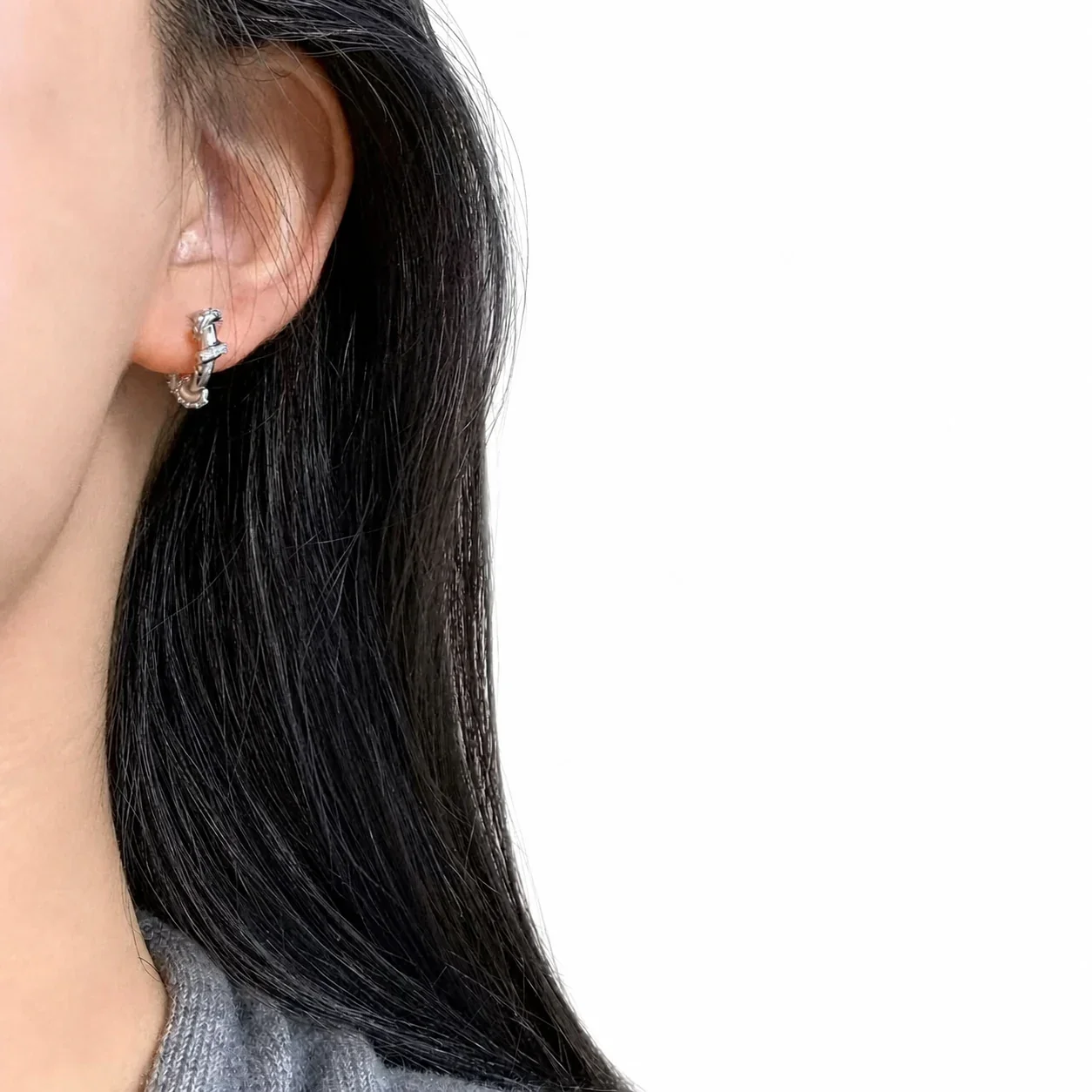 Sculptural Silver-Plated Pavé Twist Copper Hoop Earrings